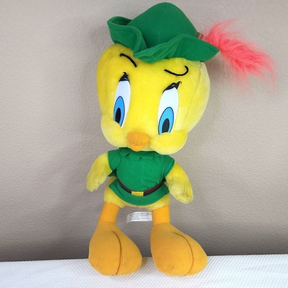 Vintage 90s Looney Tunes Tweety Bird Plush Robin Hood 19" Warner Bros Stuffed
